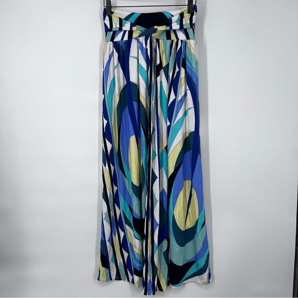 Emilio Pucci Dresses & Skirts - Emilio Pucci Blue Yellow Abstract Fold Over Twist Waist Stretch Maxi Skirt